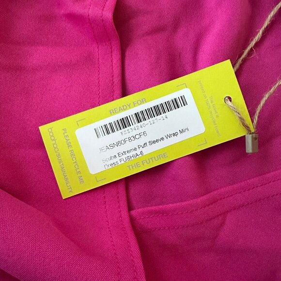 Bohoo Pink Scuba Puff Sleeve Wrap Mini Dress With Belt Size 2 - Picture 9 of 11